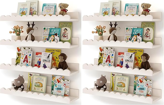 Shario Nursery Book Shelves, Scalloped Shelves, Wall Book Shelves