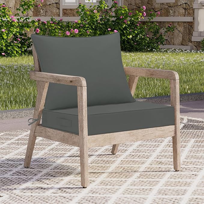downluxe Outdoor Chair Cushions 24x24 with Removable Cover, Waterproof Patio Furniture Cushions, Deep Seat Cushions for Outdoor Furniture with Backrest for Sofa, Couch and Patio Chairs, Dark Grey