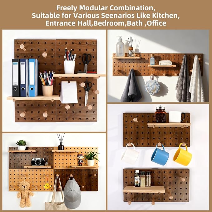 Brown Wood Pegboard Modular Display Wooden Pegboard Combination Wall Organizer