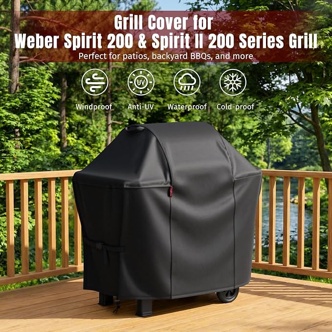 SHINESTAR 48 Inch Grill Cover for Weber Spirit II 200 Series, Heavy Duty Oxford Fabric BBQ Cover Waterproof UV Protection, Windproof with Adjustable Magic Tape Straps