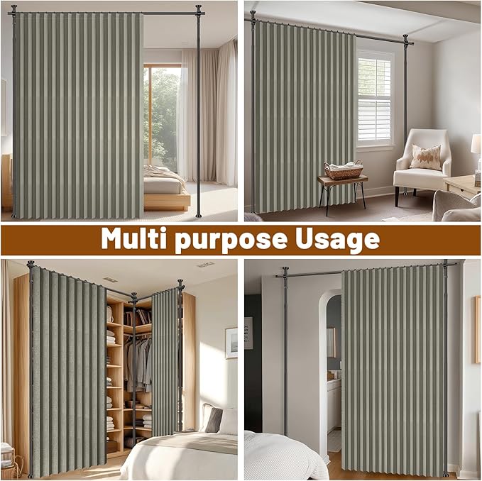 100% Blackout Room Divider Curtains Sets Grey W100 x L96 in 1 Panel No Drill