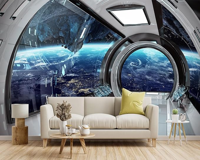 -3D Capsule Space Fabric Wallpaper Living Room Bedroom Bathroom Boys Girls