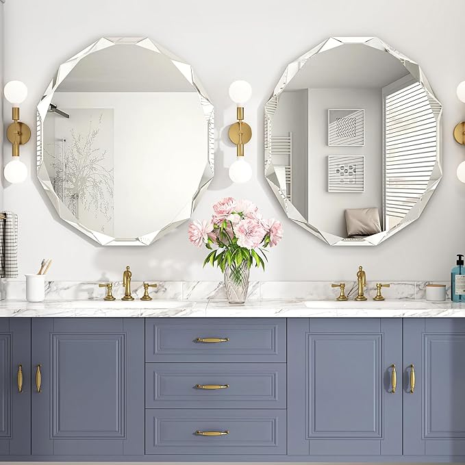 Bathroom Mirrors for Over Sink, Round Frameless Mirrors for Wall, 24x30 Inch