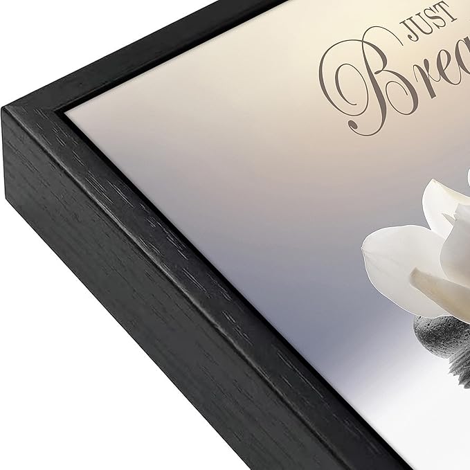 Floating Framed Zen Wall Art, Just Breathe Stone Poster Picture