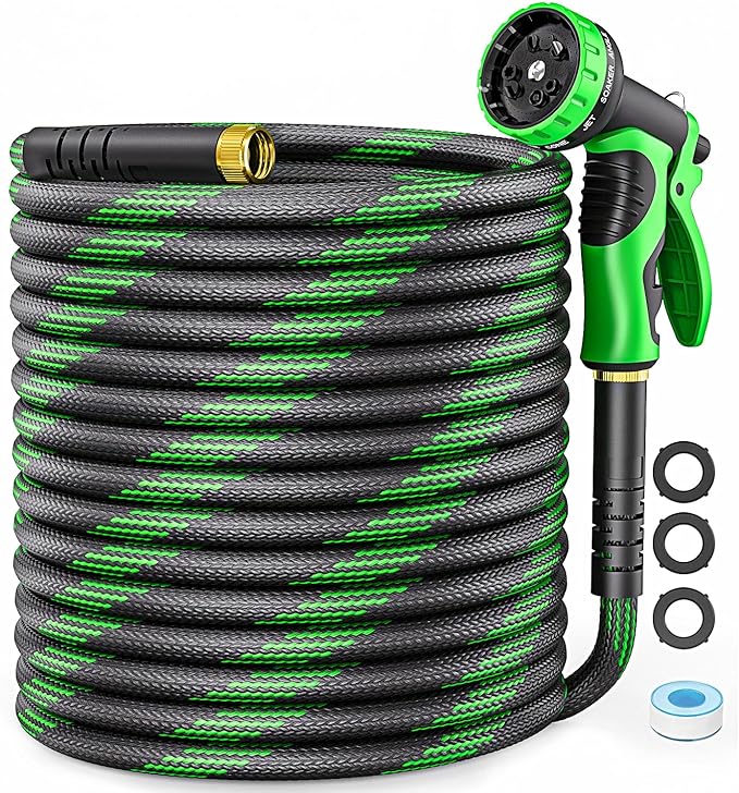 Non-Expandable Garden Hose 75 FT, Heavy-Duty & Flexible Water Hose with 10-Function Nozzle, Kink-Free & Leak-Proof Design, Ultra Lightweight Portable Yard Hose for Lawn, Car, Outdoor Use