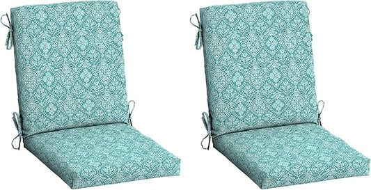 Arden Outdoor Dining Chair Cushion, 2 Pack, 20 x 20, Rain-Proof, Fade Resistant, Turquoise Daphne Medallion
