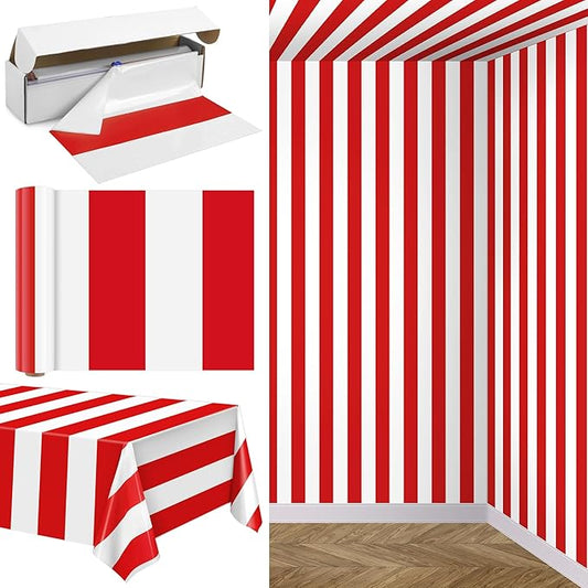 Kochorie 100 Ft x 54 Inch Red & White Striped Tablecloth Roll