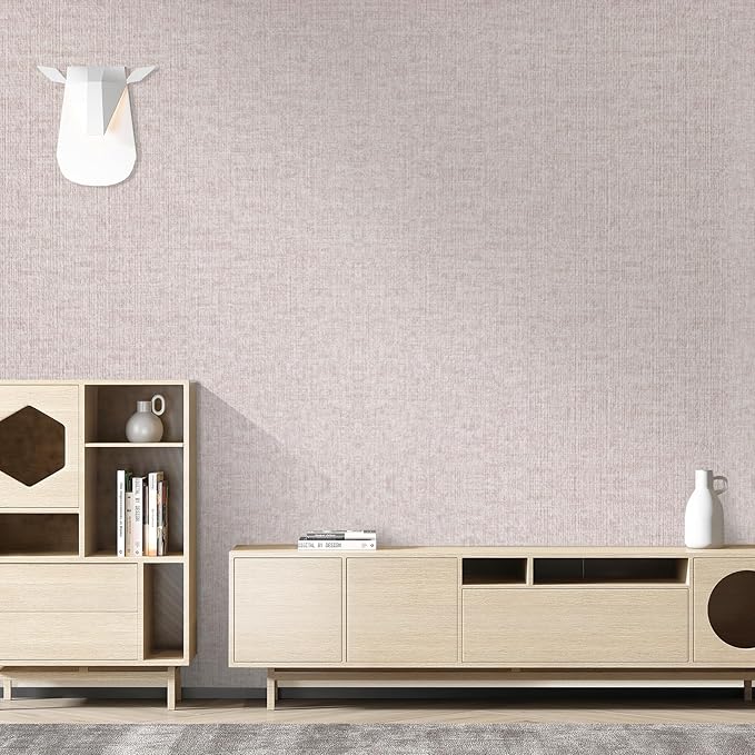 Beige Grasscloth Peel and Stick Wallpaper, Modern Textured Fabric Linen Vinyl