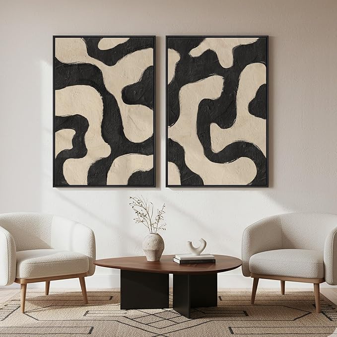 Framed Abstract Beige Black Wall Art