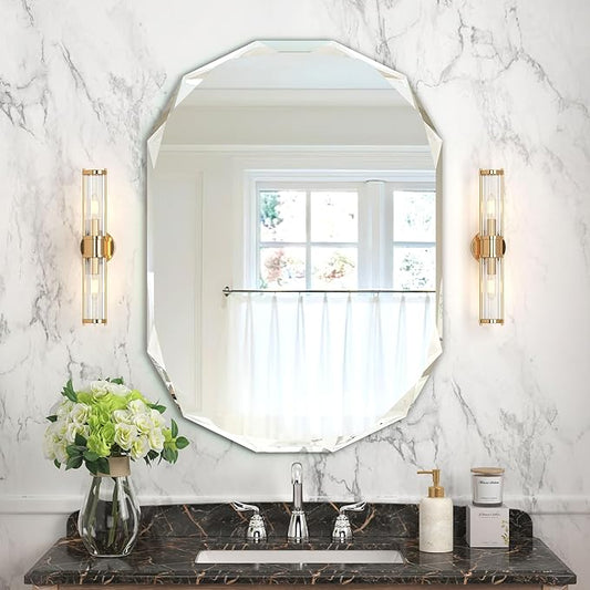 Bathroom Mirrors for Over Sink, Round Frameless Mirrors for Wall, 20x28 Inch