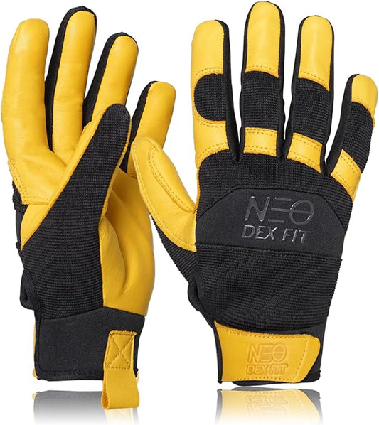 DEX FIT MG210P Mechanic Work Gloves, Waterproof Cowhide Leather Palm, Breathable Mesh Back, 3D Ergonomic Fit for Auto Repair, Construction, Gardening; Gold/Black XL 1 Pair