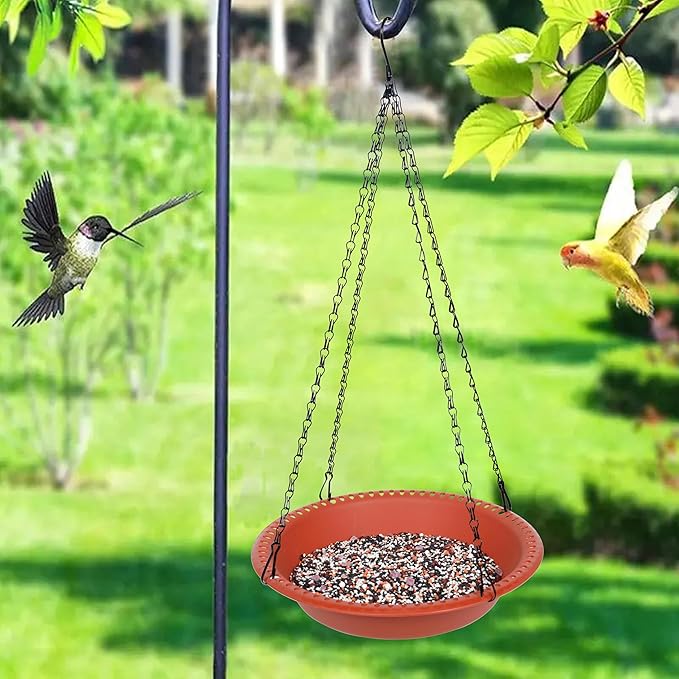 Large Hanging Bird Feeder Tray 14 inch with Drainage Holes Fit Most Seed, Bird-Feeder Hanging for Garden Yard Outside, Terracotta