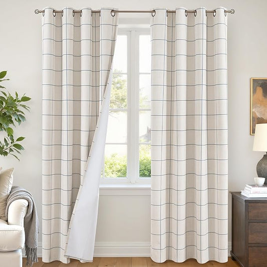 Lajode Navy Blue Linen Blackout Curtains