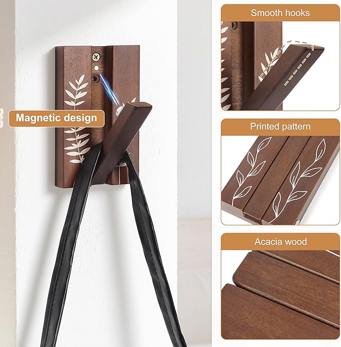 Rustic Folding Wall Hooks: Decorative Wooden Coat Hooks 2Pack Mounted