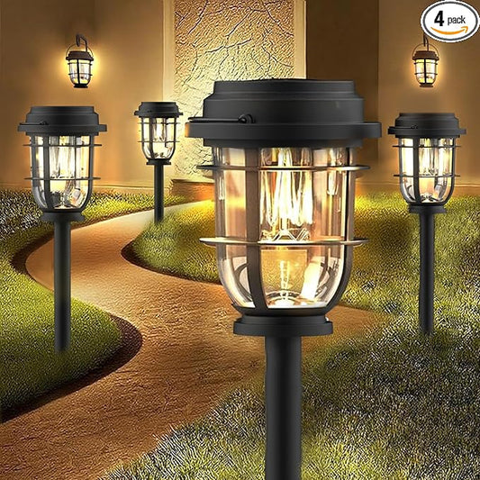 Vuees 4-Pack Solar Pathway Lights, Bright Auto Garden Lights Decor - Durable Landscape Lighting for Lawn, Patio, Walkway, Driveway, Housewarming Gift Ideas