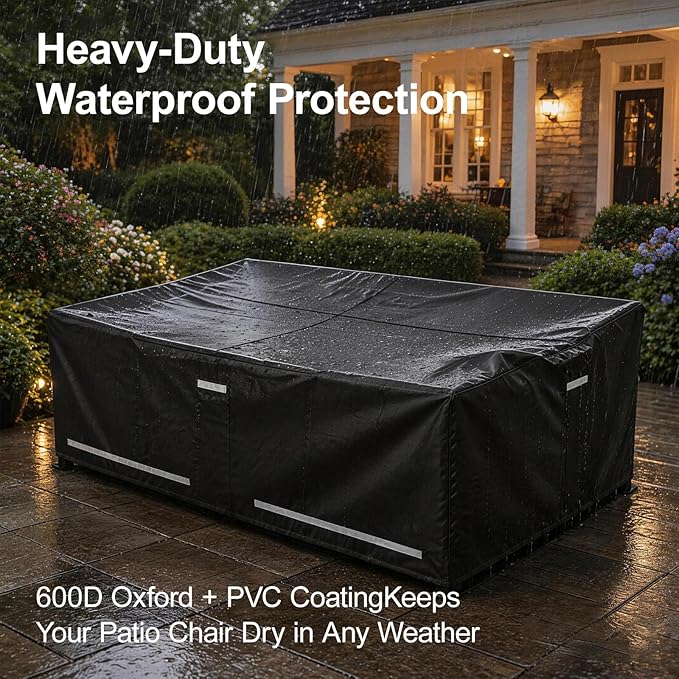 Rectangular Outdoor Furniture Covers Waterproof, 108.5" x 82.5" x 28" Heavy Duty Patio Furniture Covers, 100% Waterproof Outdoor Couch Covers, Lawn Patio Sofa Cover with Reflective Strip and Air Vent