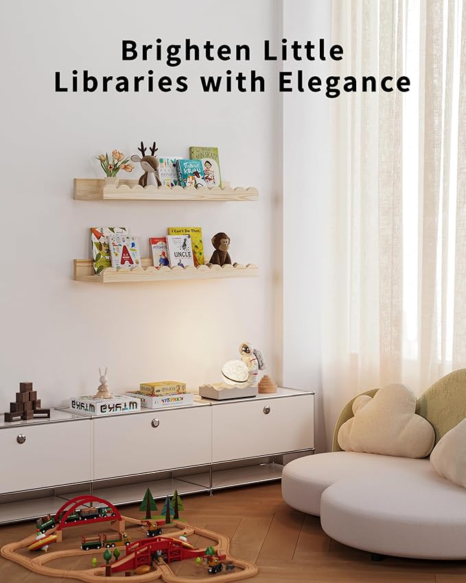 Shario Nursery Book Shelves, Scalloped Shelves, Wall Book Shelves