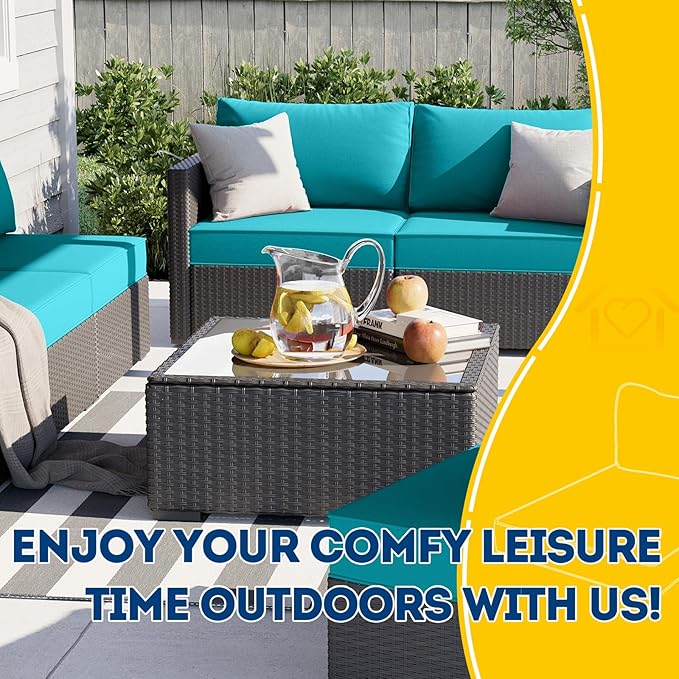 AAAAAcessories Outdoor Seat Cushions for Chairs, Fade-Resistant, Waterproof Patio Furniture Replacement Cushions, 23" x 23" x 5" + 23" x 13.5", Turquoise Blue