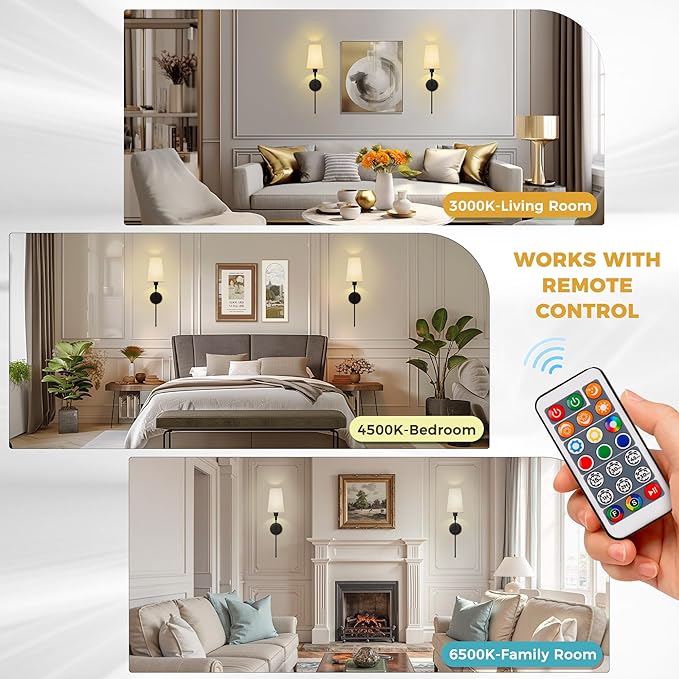 DORESshop Battery Operated Wall Sconce Set of 2, Wireless Wall Light Easy to