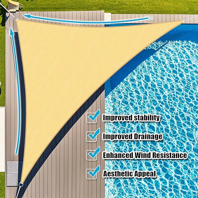 Amagenix Sun Shade Sail 12'X12'X17' Curved Edge Outdoor Shade Canopy Sand Breathable 95% UV Block Shade Cloth for Patio Garden Backyard (We Make Custom Size)