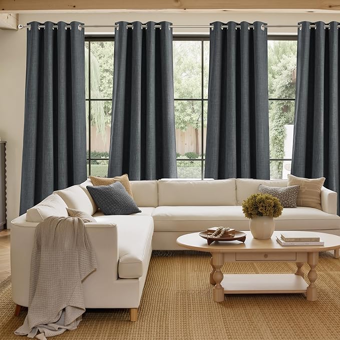 NICETOWN Charcoal Gray Faux Linen Room Darkening Rod Pocket Curtains 63 inch