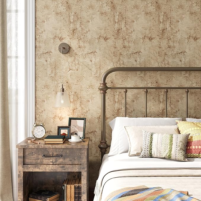 VEELIKE Aged Tan Concrete Wallpaper Peel and Stick Removable Distressed Beige