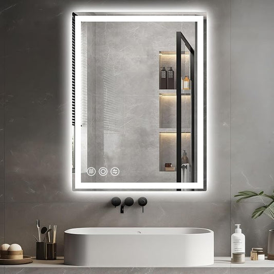 Memobarco Bathroom Mirror, Stepless 3 Colors Temperature & Dimmable, Memory