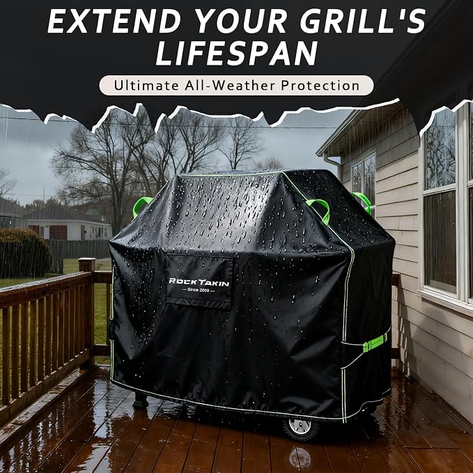 ROCKTAKIN Heavy Duty Grill Cover, BBQ Gas Grill Cover for Outdoor, Waterproof UV & Fade Resistant Windproof Barbecue Cover with Air Vents for Weber Charbroil Nexgrill and More (48" L x 27" W x 42" H)