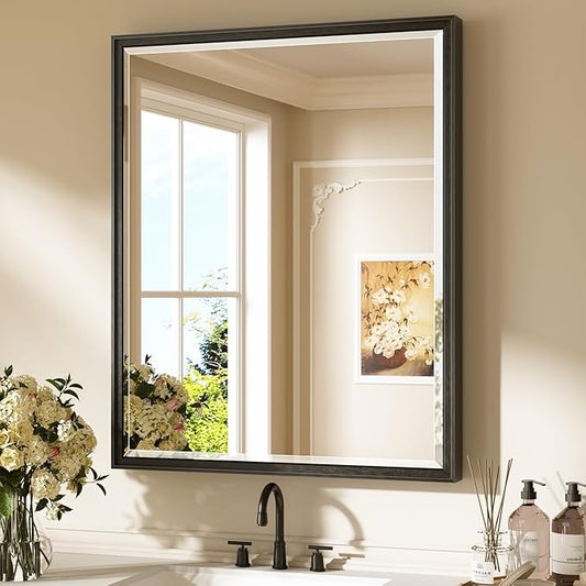 Keonjinn 30" x 36" Black Bathroom Vanity Mirror, Brushed Black Mirrors