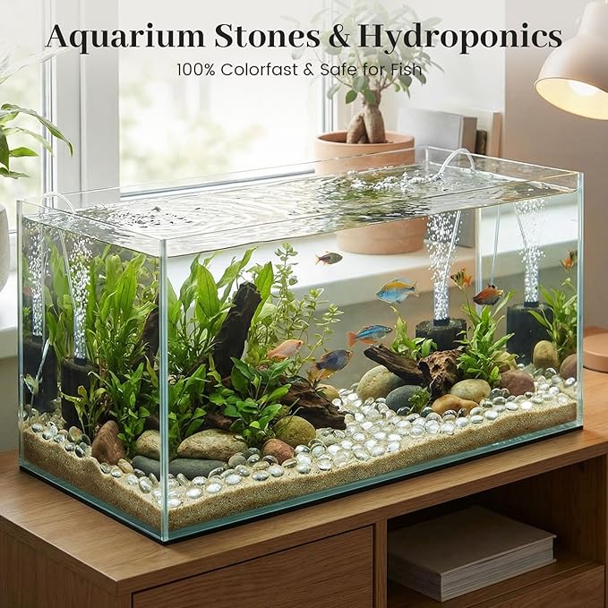 FUTUREPLUSX 5 Lb Clear Flat Glass Marbles, 500PCS Clear Flat Gems Transparent Aquarium Pebbles Vase Filler Beads Table Scatters