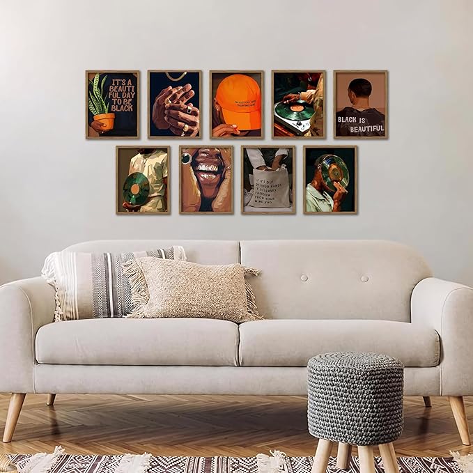 Black Culture Wall Art Set of 9, Living Room, Neutral Color Home Decor