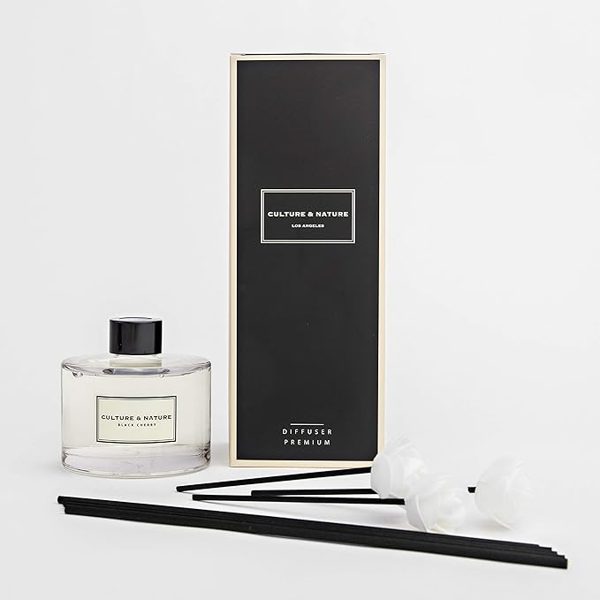 CULTURE & NATURE Reed Diffuser Set 6.7oz (200ml) Black Cherry Scented Diffuser with Sticks Home Fragrance Reed Diffuser for Bathroom Shelf Decor