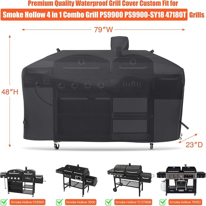 QuliMetal GC7000 Grill Cover for Smoke Hollow 4 in 1 Combo Grill PS9900, Pit Boss Memphis Ultimate Grill, PS9900-SY18 47180T, DG1100S, PB73952, 79 inch BBQ Grill Cover, All Weather Protection