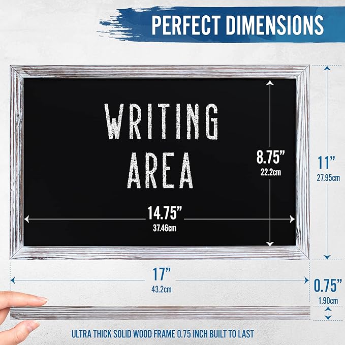 HBCY Creations 11" x 17" Whitewash Solid Wood Frame Wall Chalkboard, Magnetic