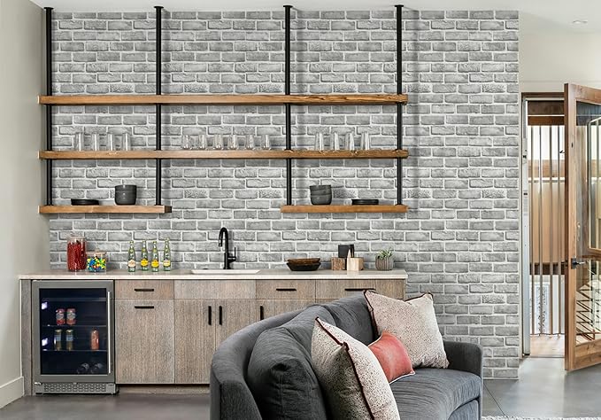 Guvana Grey Brick Wallpaper Peel and Stick Wallpaper 3D Brick Contact Paper