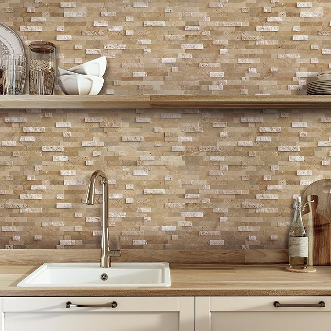 SUNWINGS 5-Sheet Peel and Stick Mosaic Natural 3D Stone Self Adhesive Marble