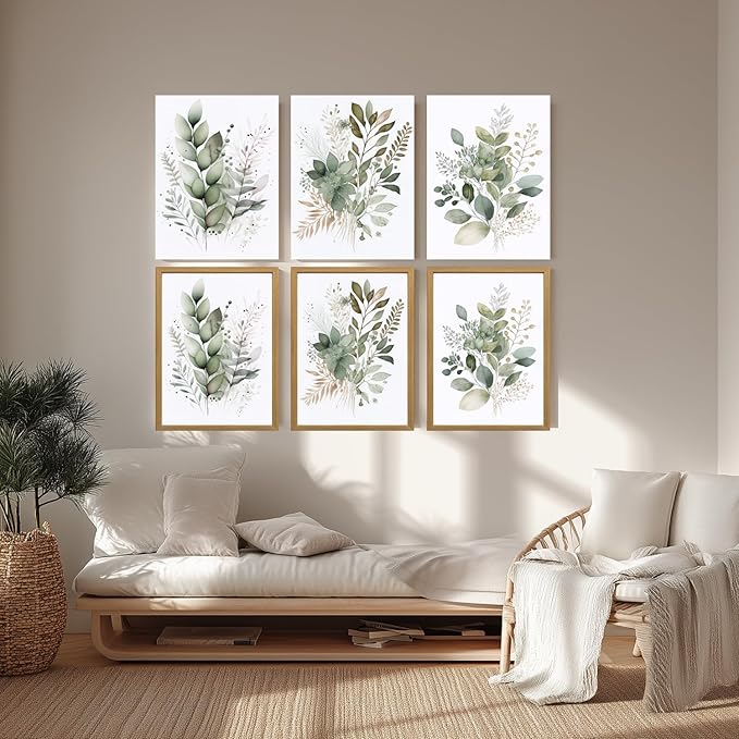 LLEEMPI Sage Green Wall Art Set of 3, Modern Watercolor Botanical Wall Decor