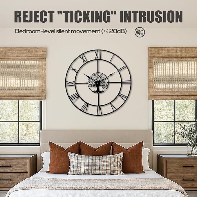 40 Inch Large Wall Clock for Living Room – Black Metal Clock