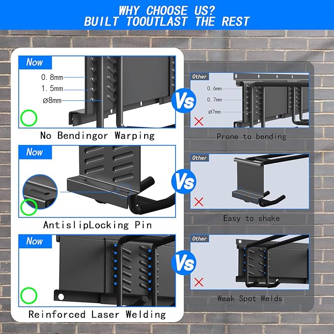 CBWLWJ Garage Tool Organizer Wall Mount, 64 inch Garage Wall Organizer, 680lbs Sturdy Garden Tool Organizer with 11 Adjustable Hooks, for Yard, Shed, Basement, Workshop(Black)