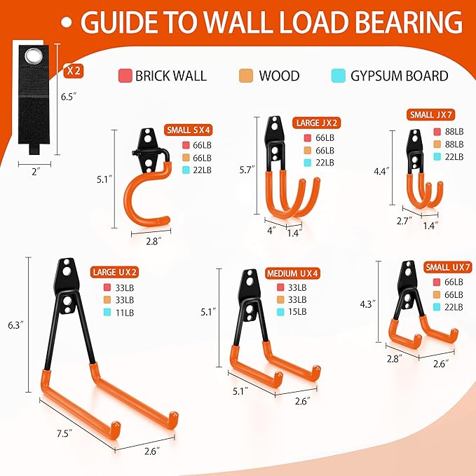 28 Pack Garage Hooks Heavy Duty - Garage Storage and Organization Ladder Hooks with Non Slip PVC Coating for Hanging Bike，Ladder，Garden Tools，Hose