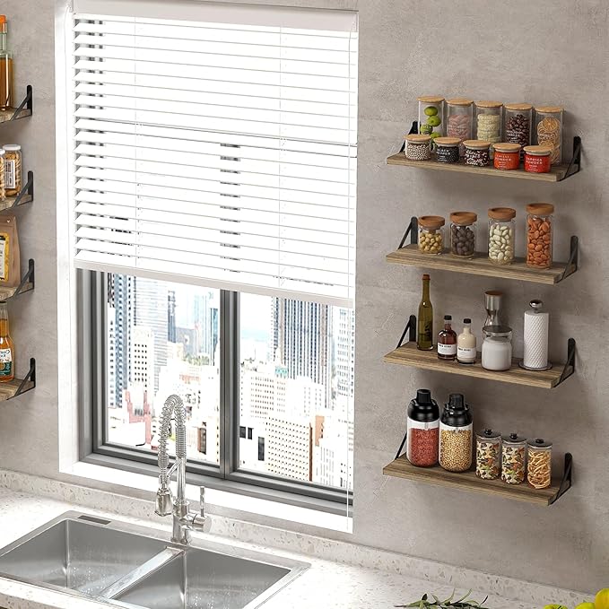 Fixwal Shelves for Room Wall, Width 4.7in Rustic Wood Wall Storage, Floating