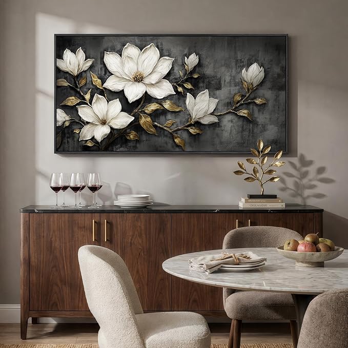 Large Framed Black and White Botanical Wall Art