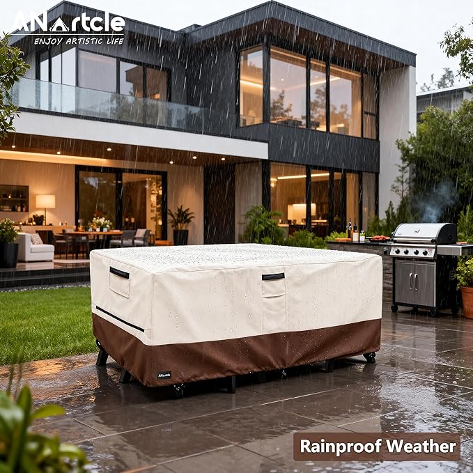 ANartcle Patio Furniture Covers 88L x 62W x 28H inch,600D Waterproof Heavy Duty Outdoor Furniture Covers,Outdoor Wicker Furniture Set with Swivel Patio Chairs General Purpose Furniture Cover,Beige