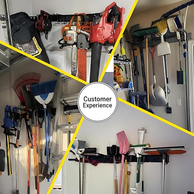 49.5" Garage Tool Organizer Wall Mount, 500lbs Tool Storage Organizer with Adjustable Sliding Hooks, Heavy Duty & Anti-Rust Garden Tools Storage Rack for Hanging Rake Broom/Mower/Snowboard