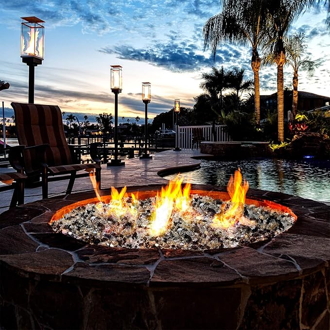Mr. Fireglass 10 Pounds Blended Reflective Fire Glass for Fire Pit Fireplace and Landscaping, 1/2 Inch Mixed Colored High Luster Fireglass Rocks for Outdoor and Indoor Use Gold+Onyx Black+Platinum