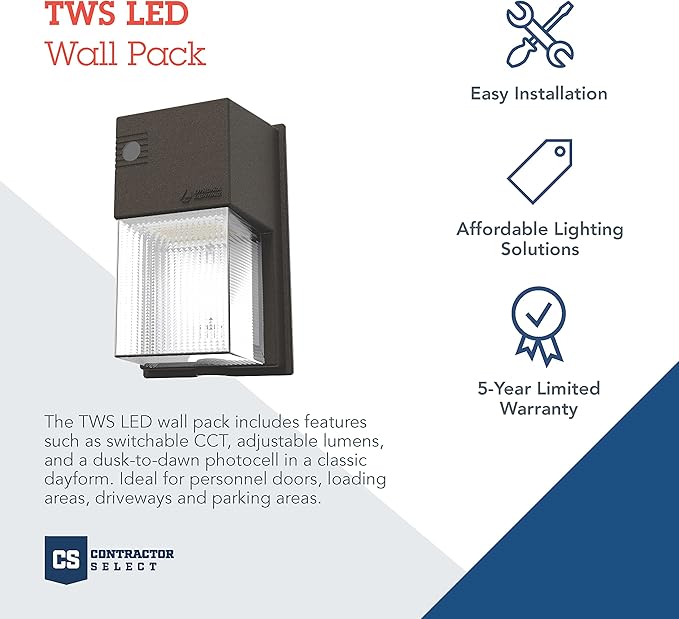 Lithonia Lighting 7" Mini LED Wall Pack Outdoor Light Fixture, 3-Way Selectable