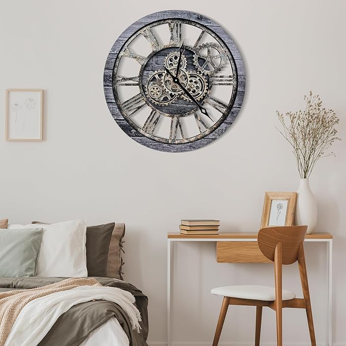 The B-Style Large Wall Clock 24 inch Moving Gear Wall Clock Oversized Vintage