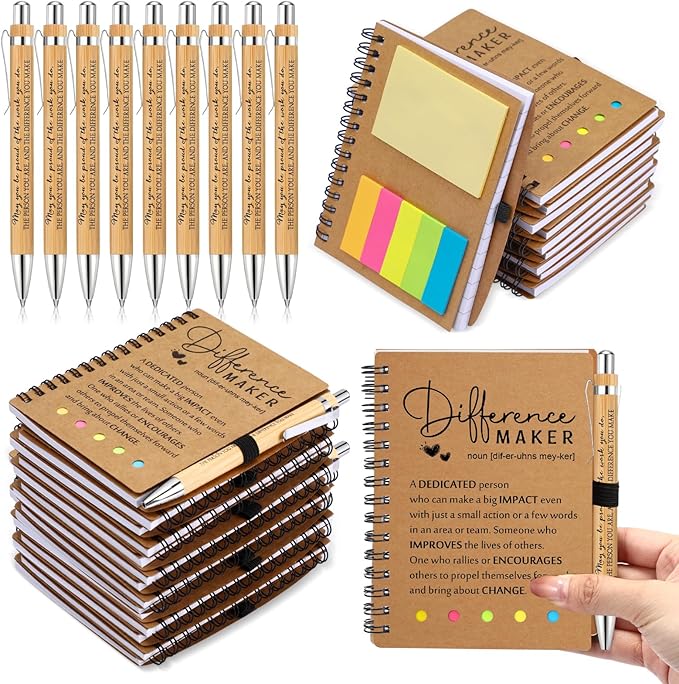 Jetec Inspirational Notebooks Bulk Spiral Notebook with Sticky Notepad Motivational Pens Valentines Day Gifts for for Employee Coworker Nurse Staff Teacher Nurse Volunteer(50 Sets,Difference Maker)
