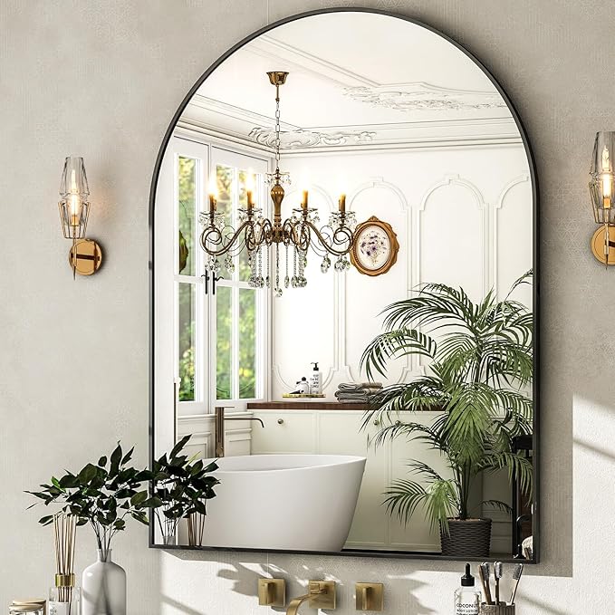 HARRITPURE Arched Wall Mirror – 30"x40" Arch Bathroom Mirror Metal Frame Vanity