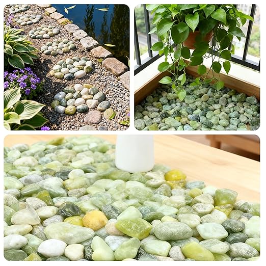 SIDONG 10 LB Jade Pebbles, 1.2-2Inch Natural Decorative Polished Jade Stones, Jade River Rocks for Succulents, Cactus, Vases, Indoor Plants, Garden Landscaping, Bamboo